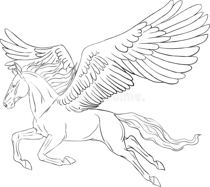 Coloring page with a pegasus stock vector