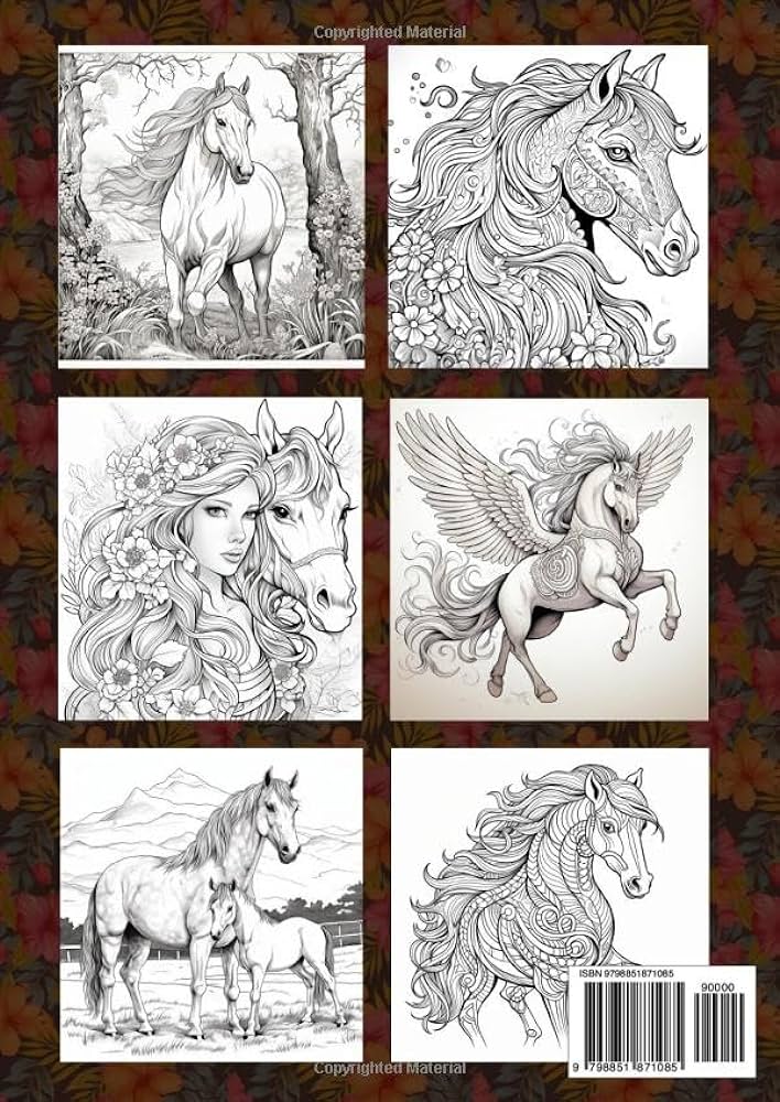 Horses adult coloring book with stunning horse illustrations in various styles realistic grayscale horses mandala and zentangle horses fantasy more adult coloring book for relaxation rang aisha books