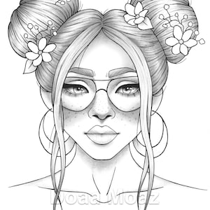 Printable coloring page girl portrait and clothes colouring sheet floral pdf adult anti