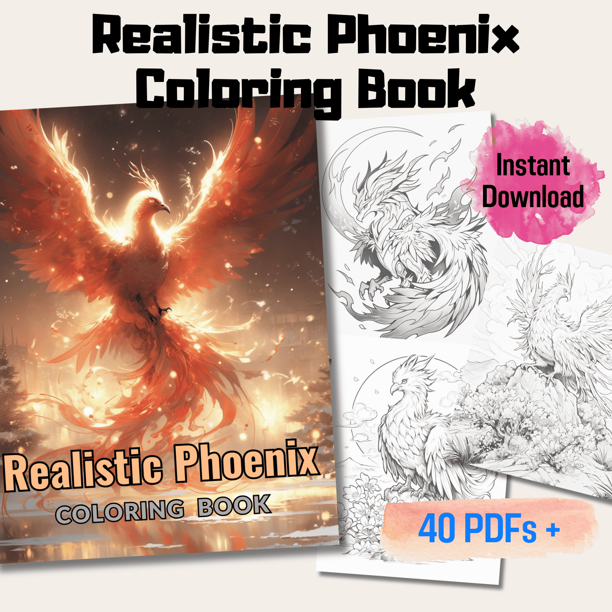 Pages realistic phoenix grayscale coloring book instant download â funny print for you