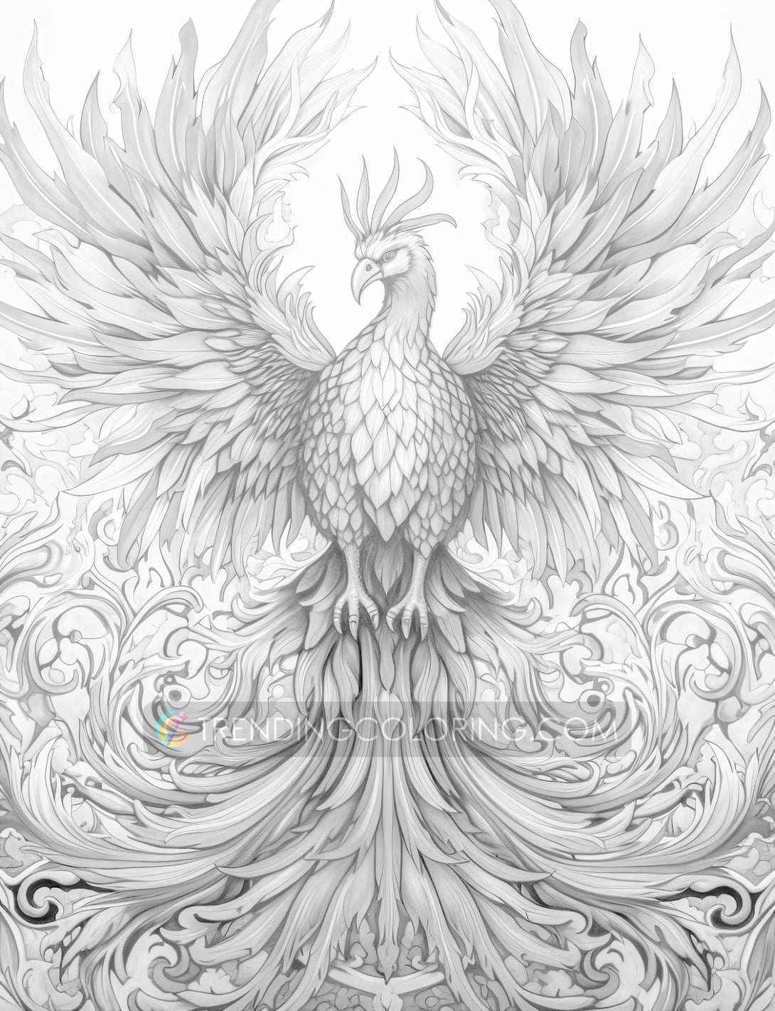 Mythical phoenix grayscale coloring pages