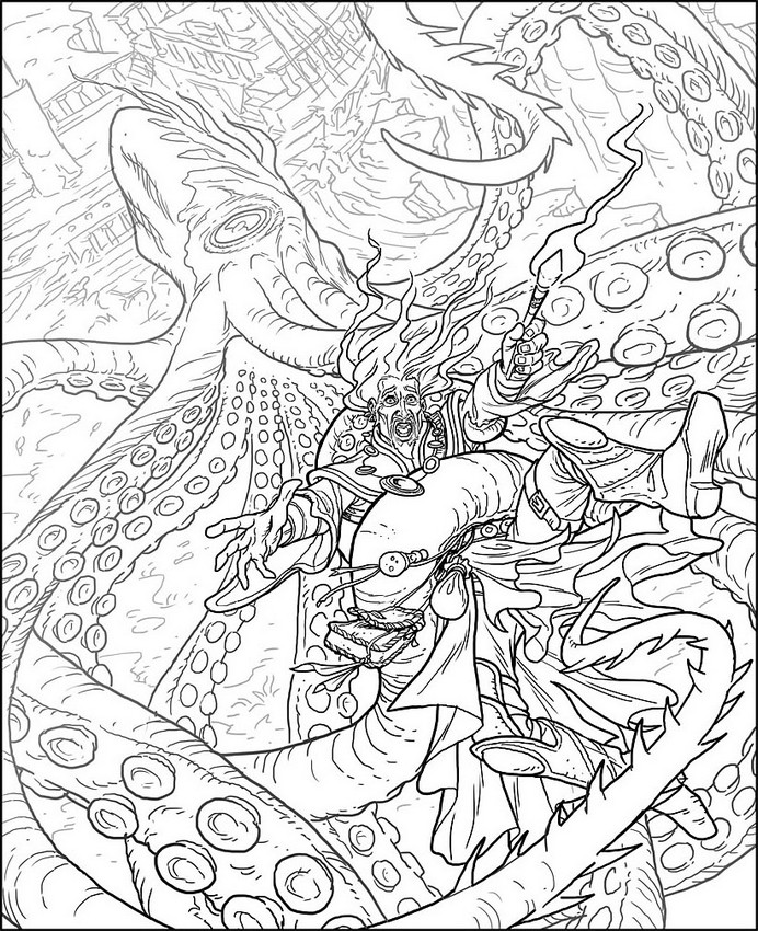 Art therapy coloring page fantastic animals kraken