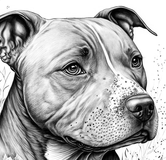 Buy pit bull terrier adult coloring sheet ai generated coloring page of a staffordshire terrier with flowers instant download online in india