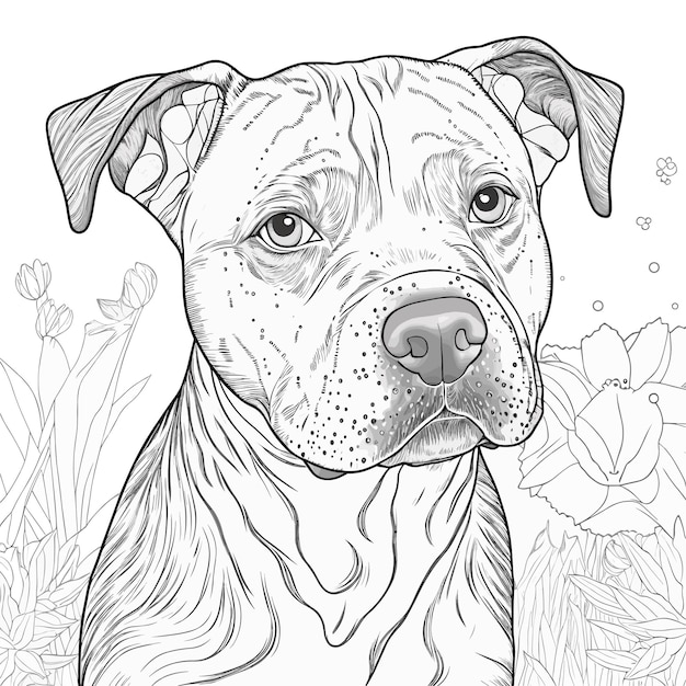 Premium vector a dog with a black and white face is shown in a black and white drawing