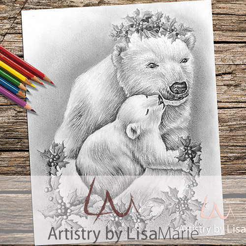 Polar bear mom printable coloring book page â artistry by lisa marie