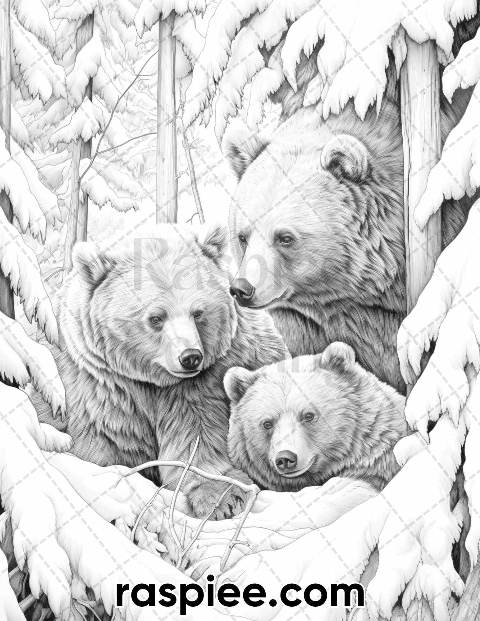 Winter wildlife grayscale coloring pages for adults printable pdf â coloring