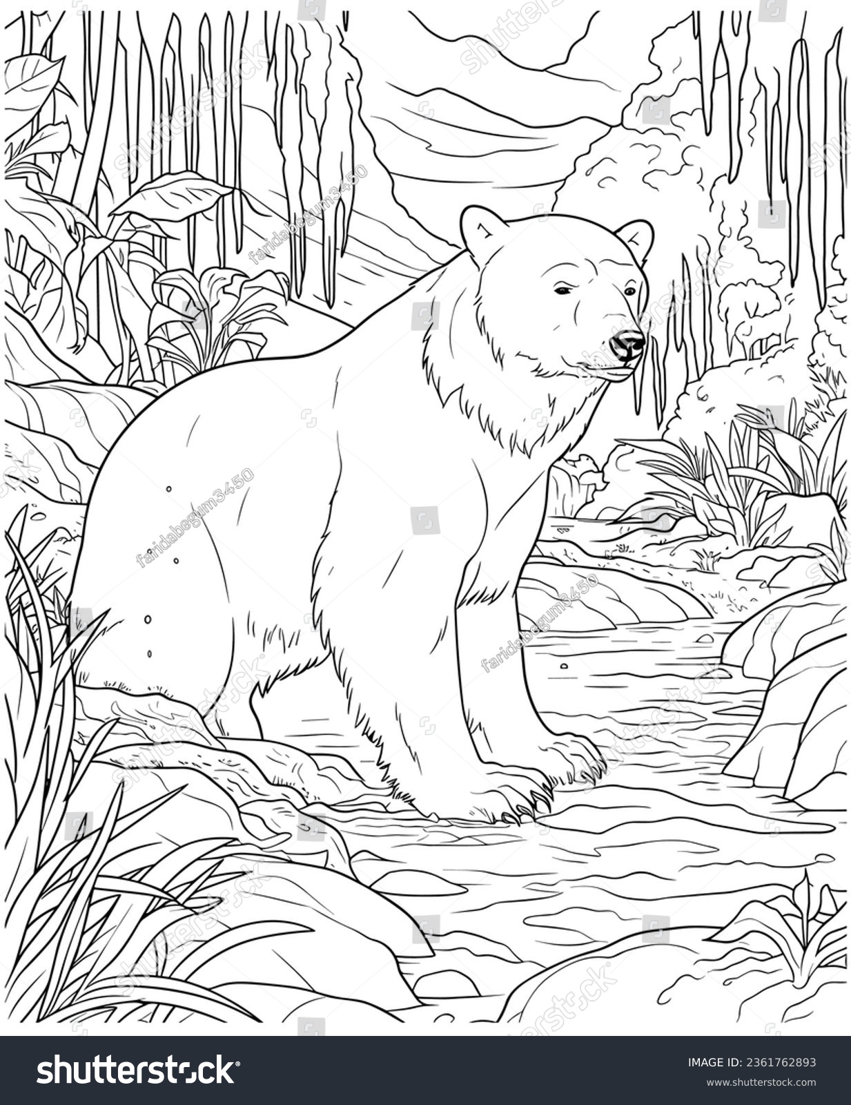 Polar bear jungle coloring page stock vector royalty free