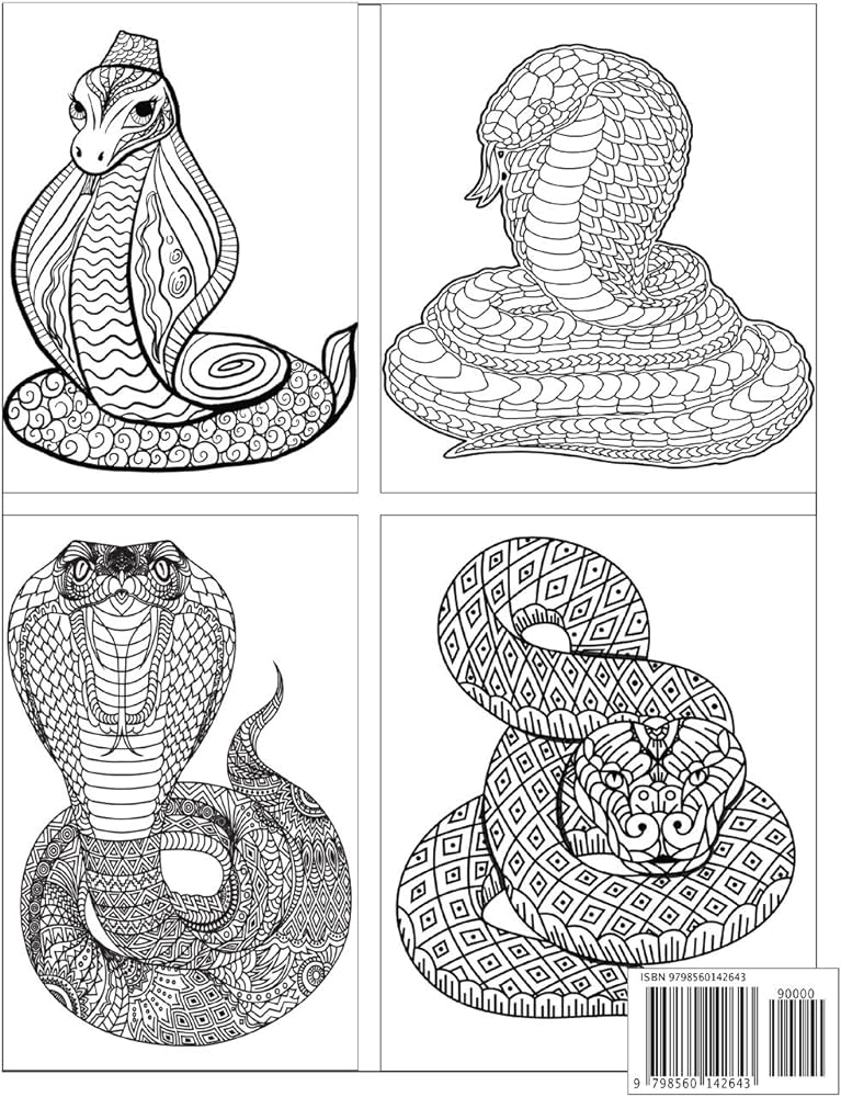 Snake adult coloring book stress relief coloring book realistic snakes for coloring stress relieving