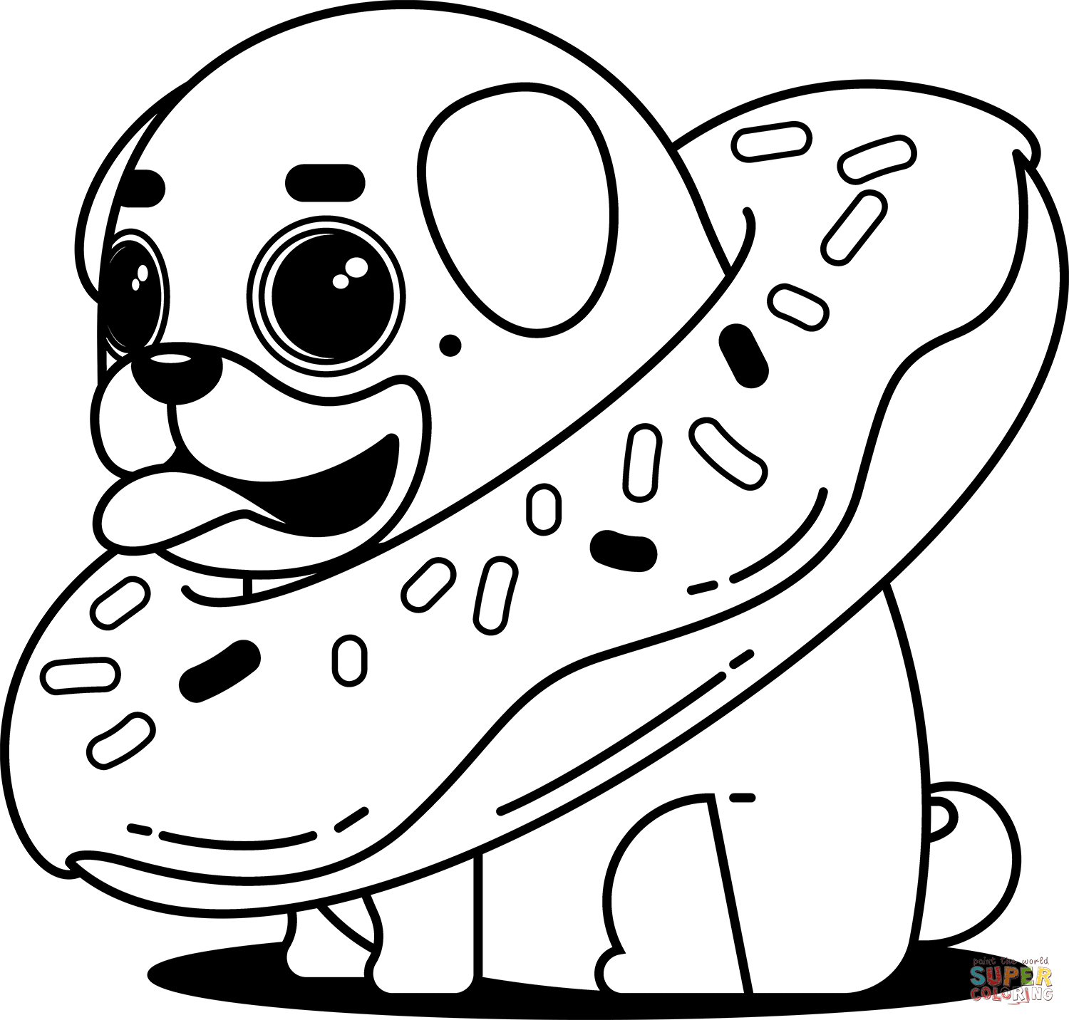 Pug with donut on his neck coloring page free printable coloring pages