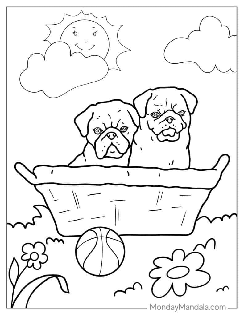 Pug coloring pages free pdf printables