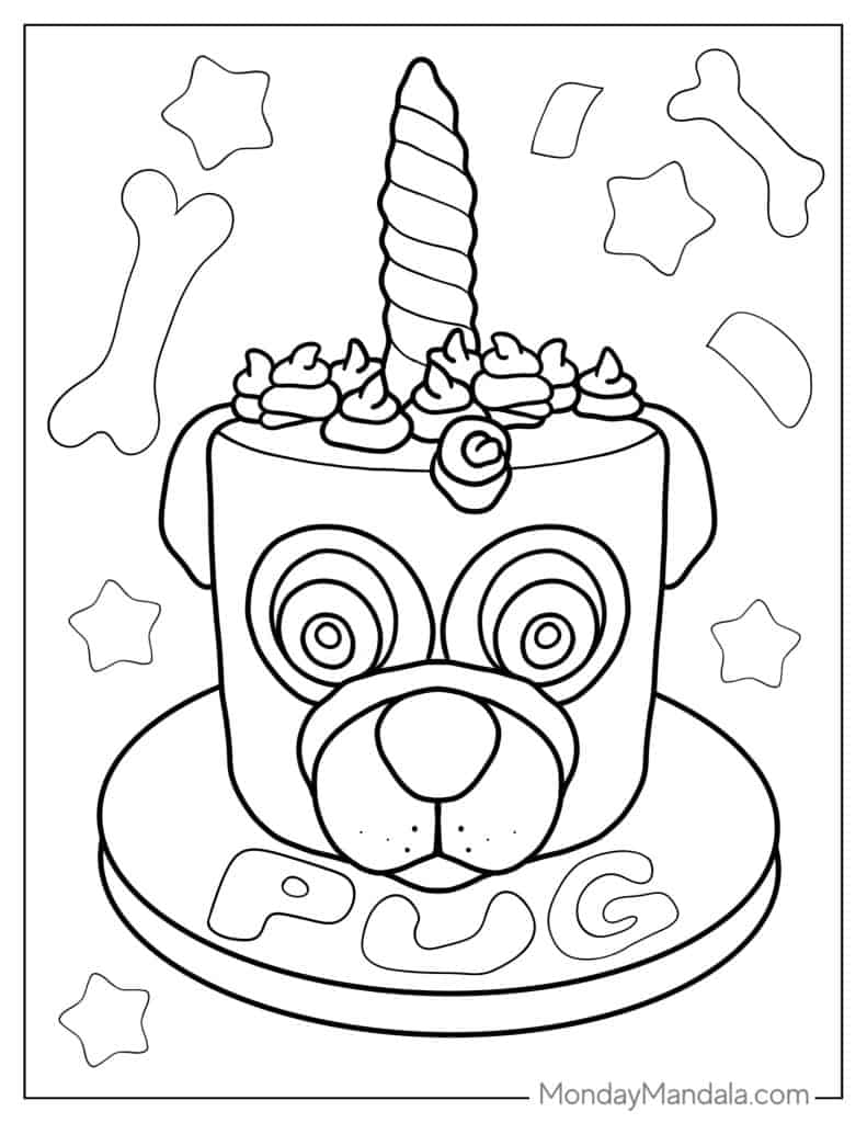 Pug coloring pages free pdf printables