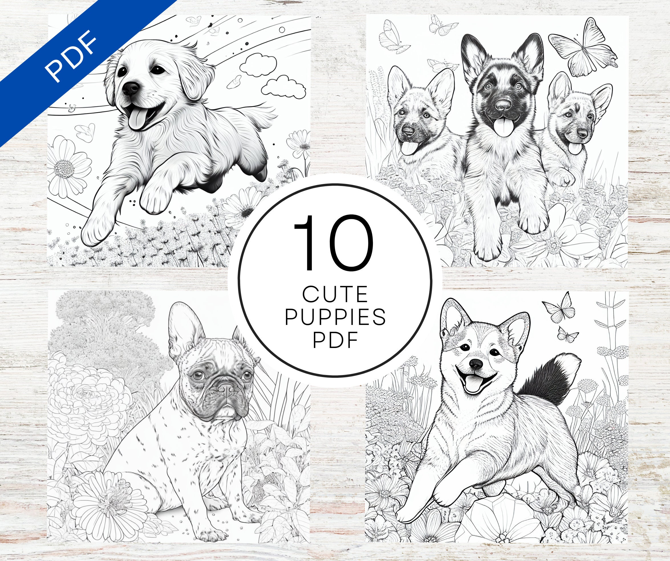 Cute happy puppies coloring book pages printable pdf a x adult realistic coloring pages various dog species