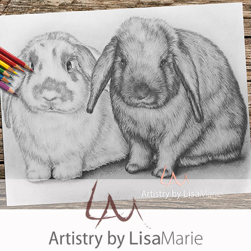 Two bunnies grayscale printable coloring book page â artistry by lisa marie