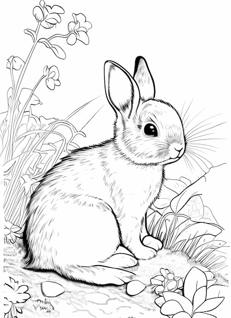 Premium ai image simple and fun rabbit coloring page for kids