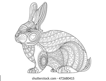 Coloring page rabbit hand drawn vintage stock vector royalty free