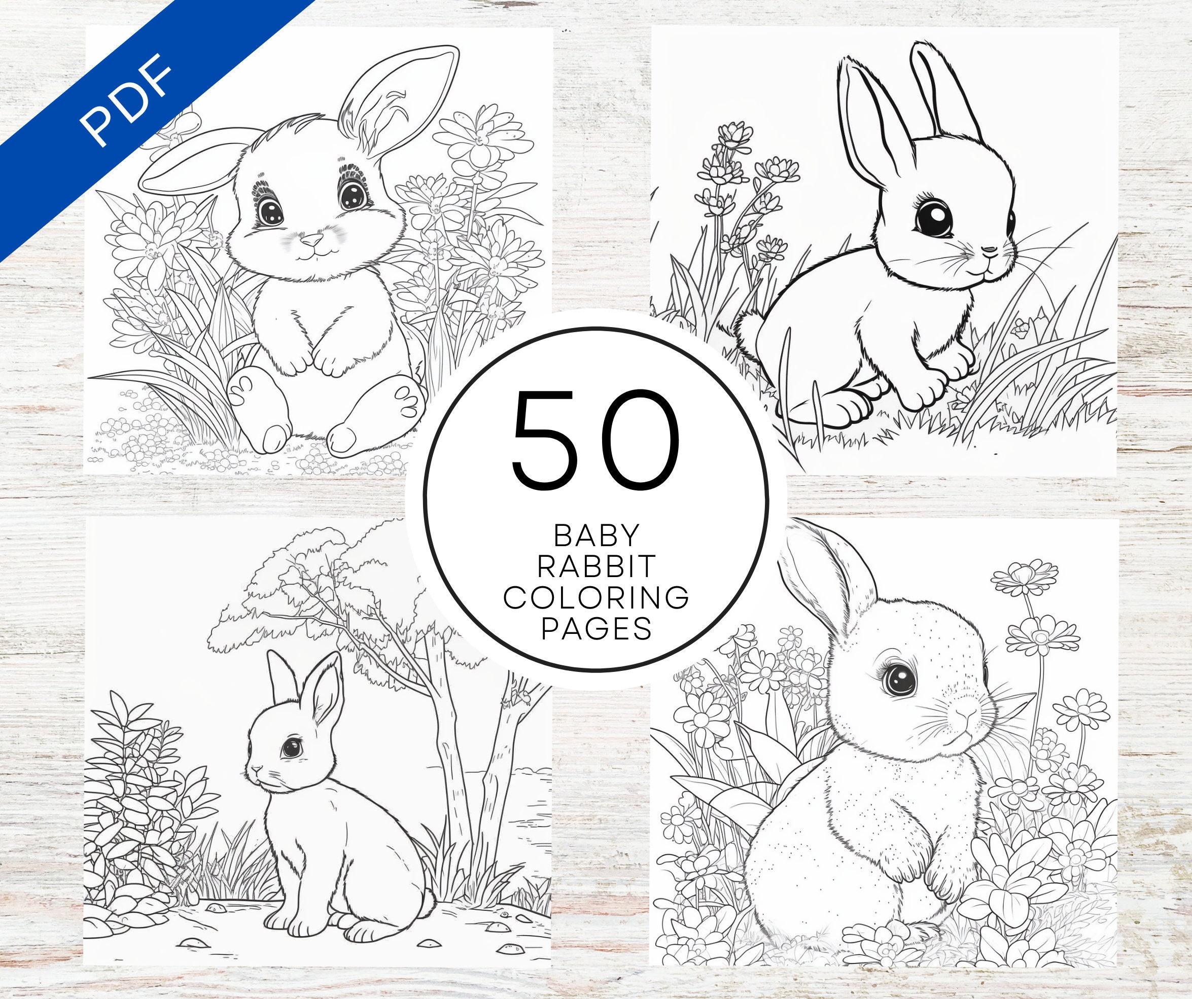 Kdp interior baby rabbit bunny coloring pages x printable pdf canva template kids coloring book mercial use download now