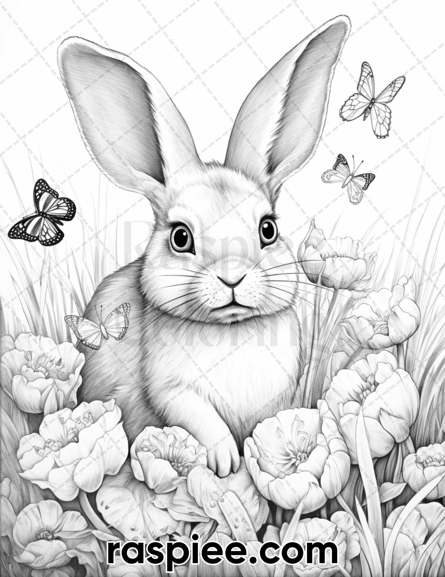 Easter bunny grayscale adult coloring pages printable pdf instant â coloring