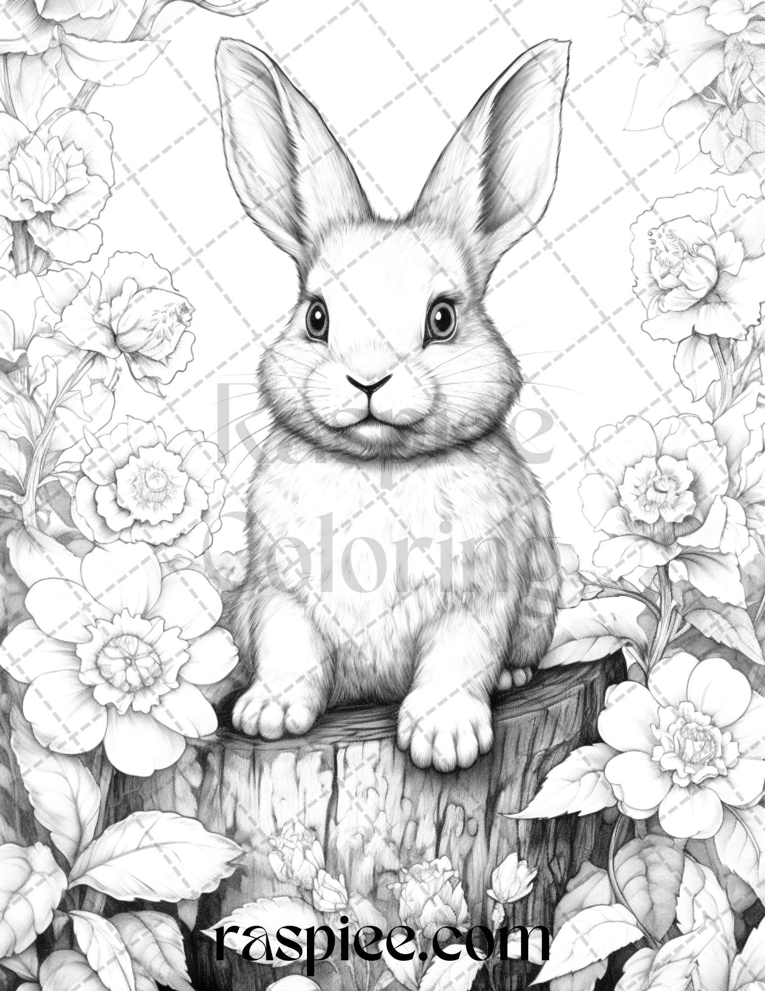 Rabbit garden grayscale coloring pages printable for adults pdf fi â coloring