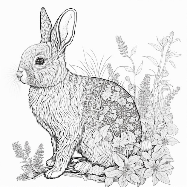 Premium photo bunny coloring page black and white for coloring book
