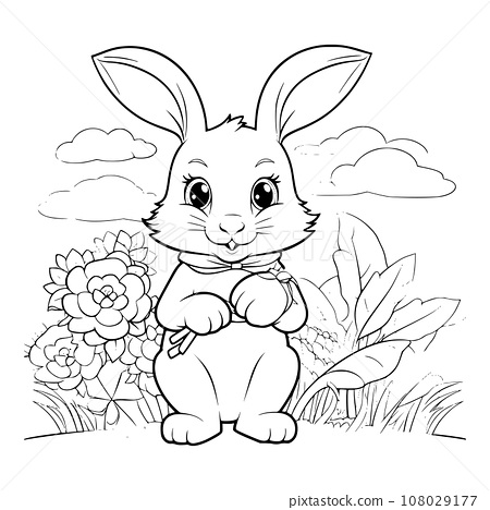 Bunny with a ripe tasty carrot coloring page