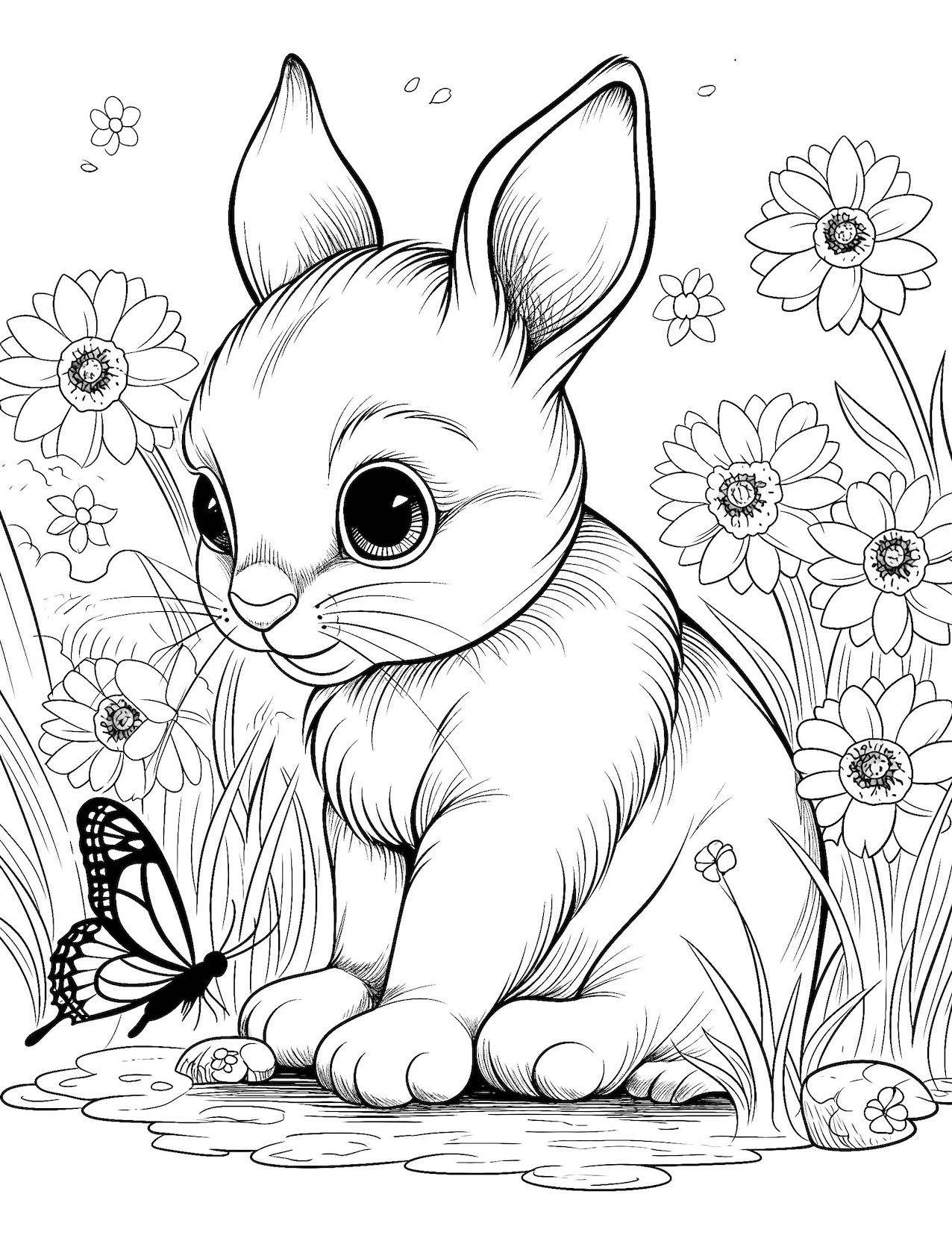 Cute bunny coloring pages for kids and adults