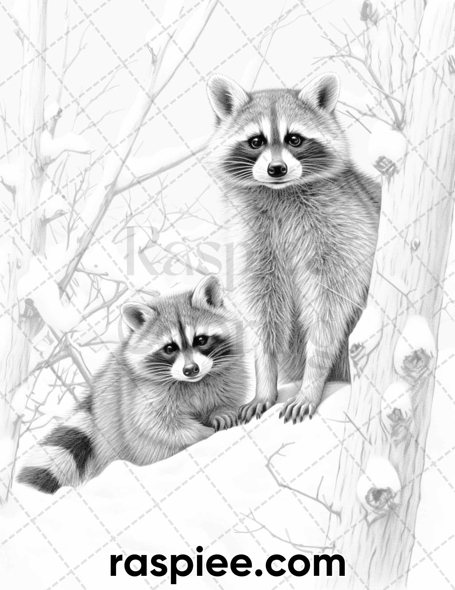 Winter wildlife grayscale coloring pages for adults printable pdf â coloring