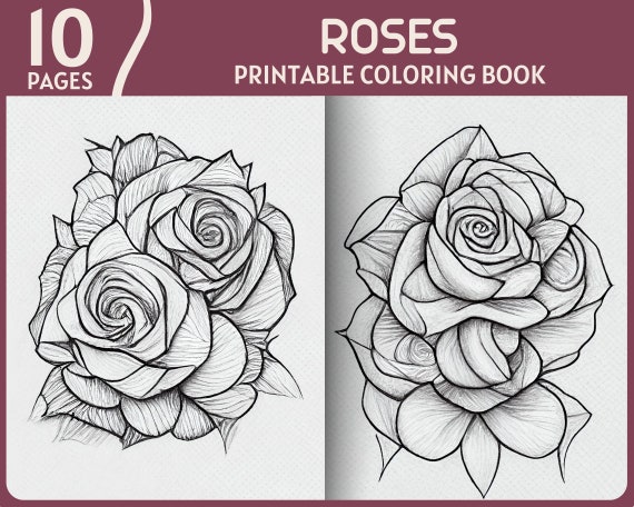 Roses coloring pages grayscale realistic rose illustrations printable coloring book gift rose lovers