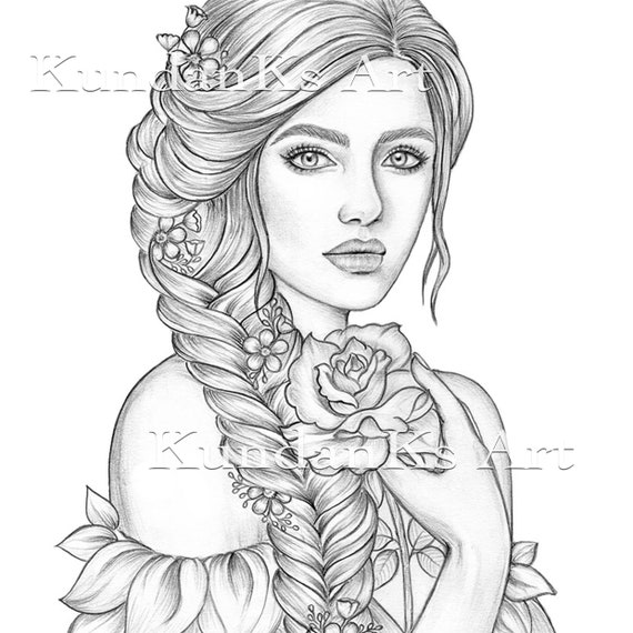 Rose adult coloring pages premium coloring pages line art grayscale page instant download aa printable printable coloring page
