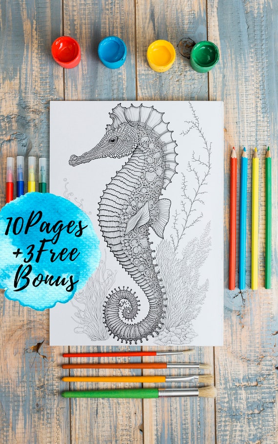 Printable coloring pages for adults and kids pages freebonus realistic sea animals coloring book greyscale digital coloring sheets