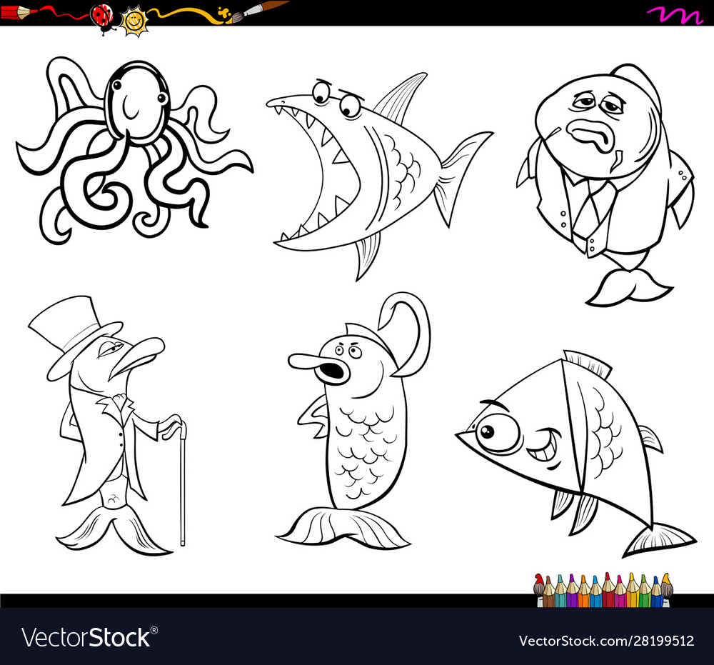 Cartoon sea life animals coloring book page vector image