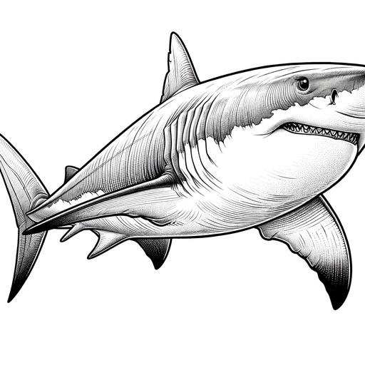 Realistic great white shark coloring page