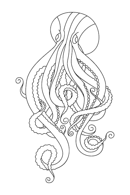 Premium vector doodle octopus sketch hand drawn squid animal illustration coloring page poster or card tshirt print restaurant menu nautical vintage design vector illustration isolated of white background