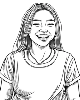 A black and white sketch of a happy a joyful girl rkrlkpmzk