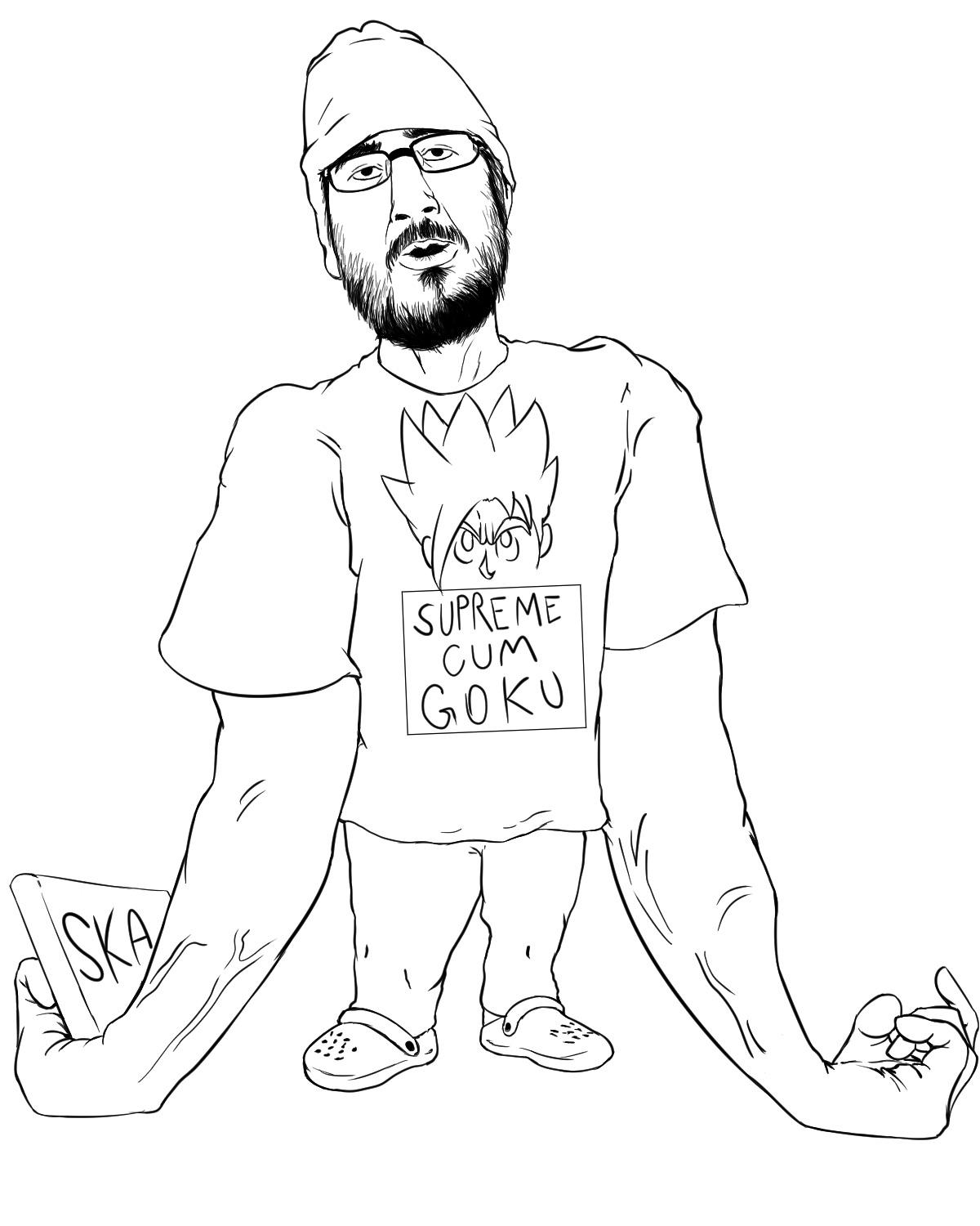 A realistic drawing i did of corey spazzkid wearing his supreme dbz shirt and signature crocs roneyplays