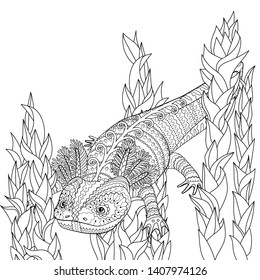 Coloring page cute axolotl patterned style stock vector royalty free