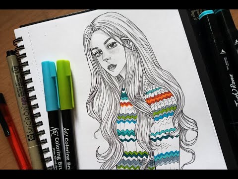 Drawing girl with rainbow shirt sei realistic drawing