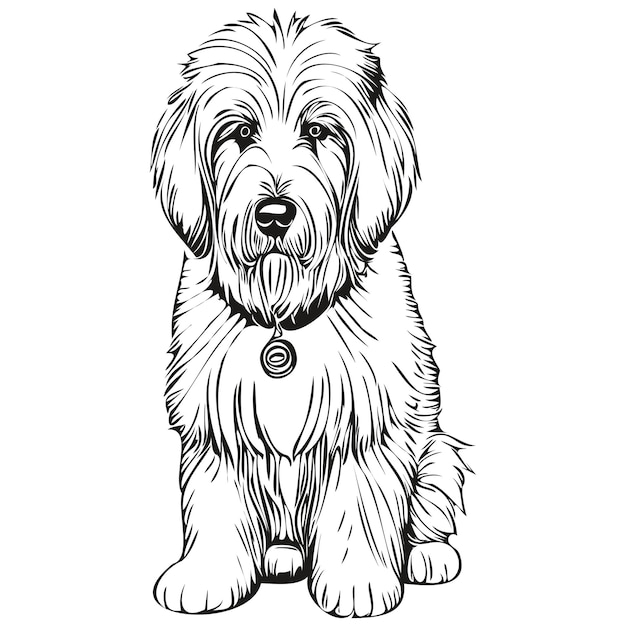 Premium vector old english sheepdog dog ink sketch drawing vintage tattoo or t shirt print black and white vector realistic breed pet