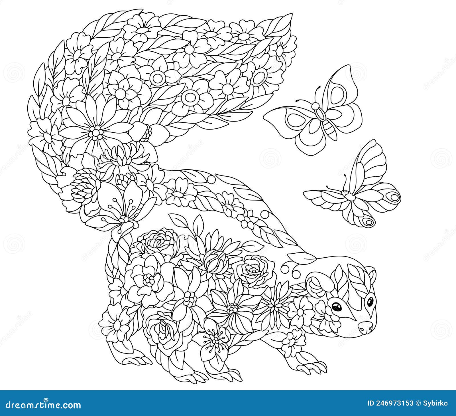 Skunk coloring book page stock vector illustration of black