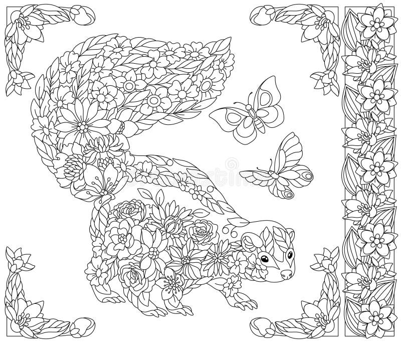 Floral skunk coloring book page stock vector