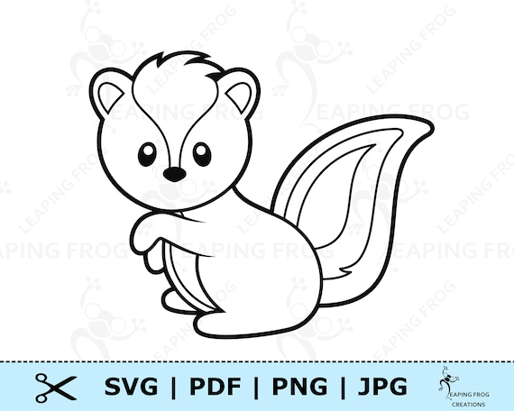 Skunk svg cricut cut file baby skunk clipart digital download vector black and white outline skunk svg stnecil woodland animals download now