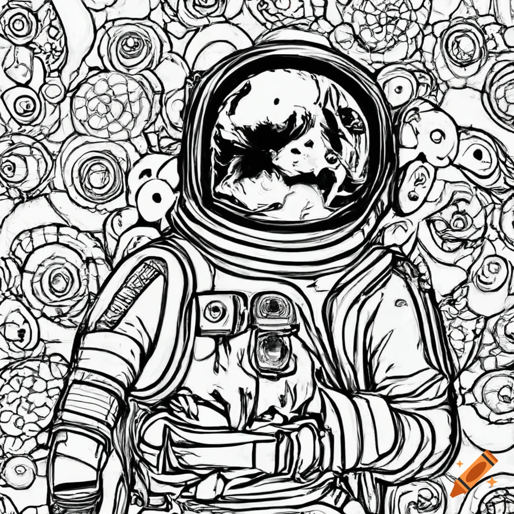 Coloring page for adults astronauts images white background clean line art fine line art