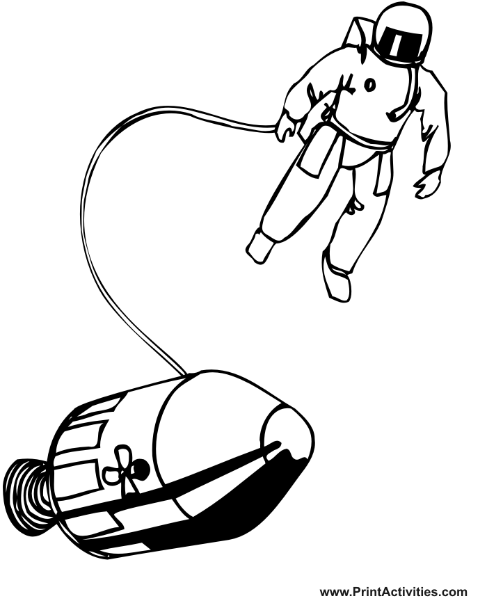 Sapce coloring page realistic drawing of space walk