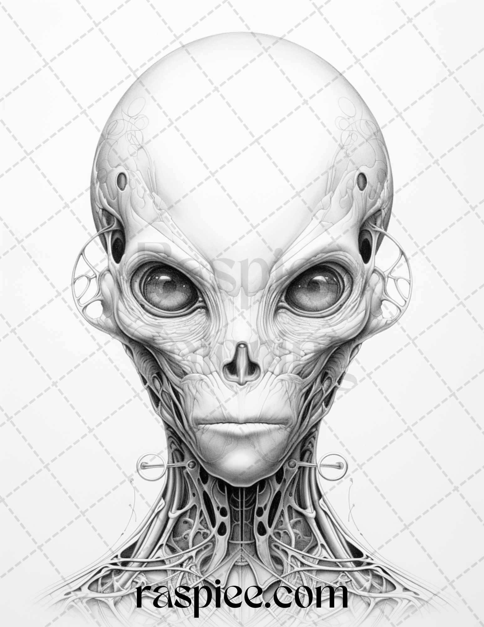 Alien portrait grayscale coloring pages for adults printable pdf f â coloring