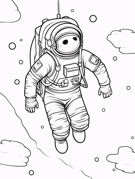 Premium ai image kids coloring book cute astronaut on space black and white simple line art