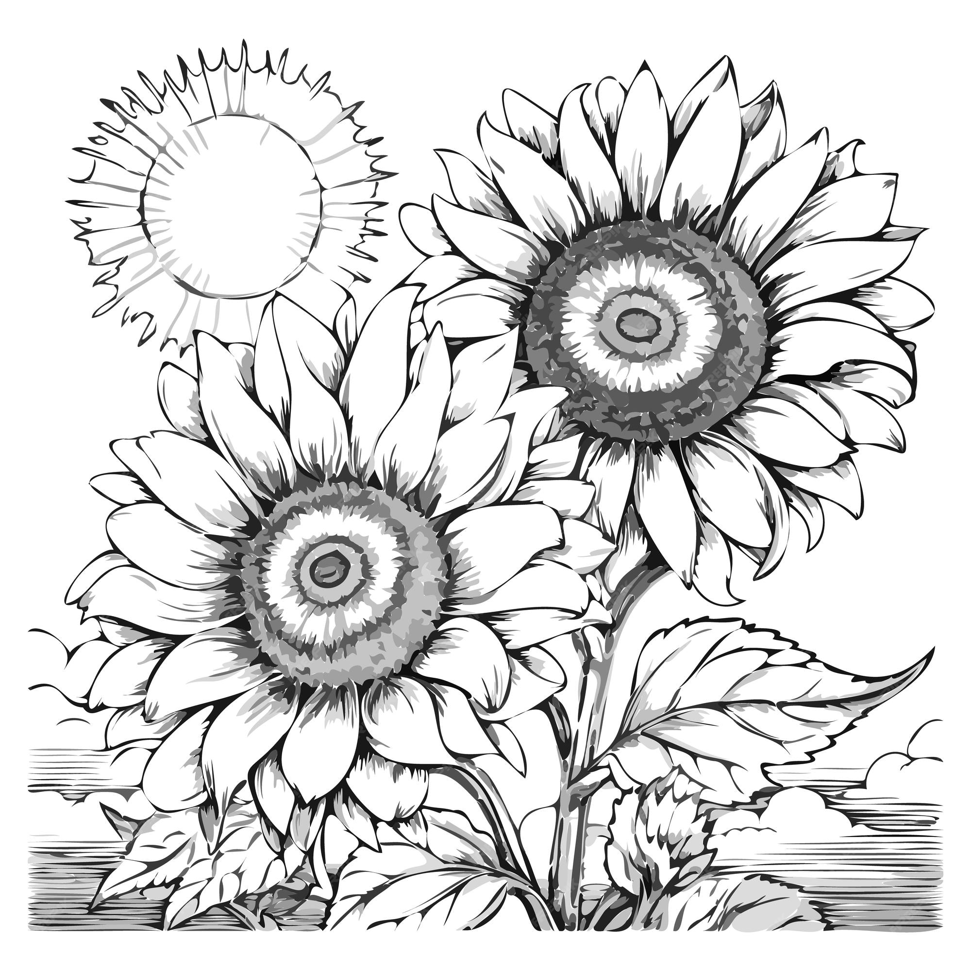 Premium vector coloring book illustration sunflower kawaii coloring page