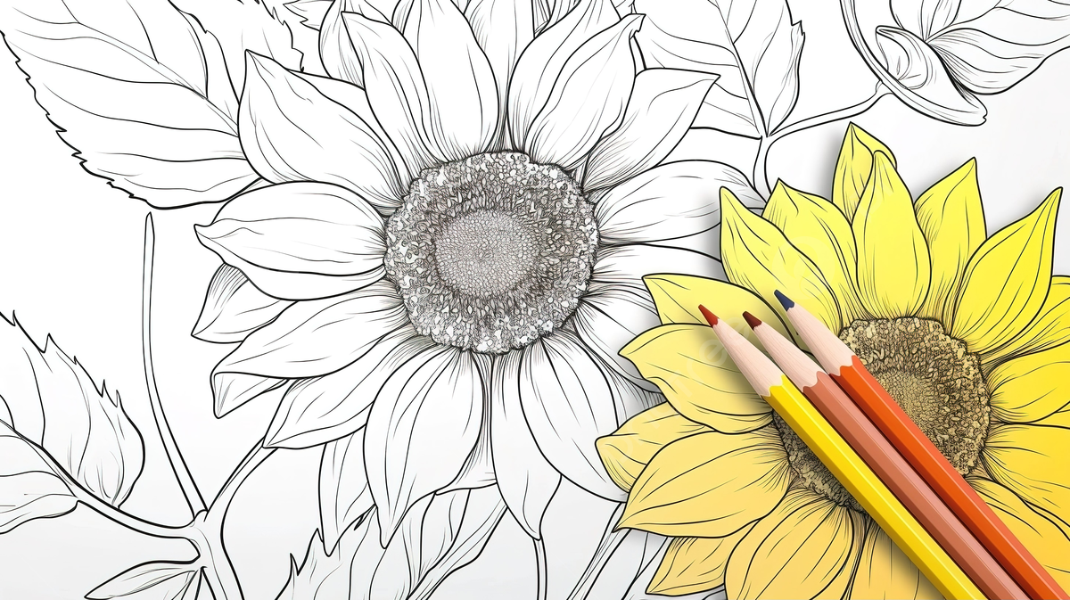 Coloring sunflower sheet of flowers with pencils background sunflower coloring pictures background image and wallpaper for free download