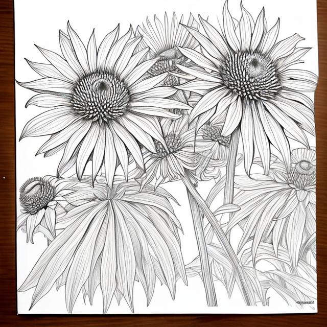 Coneflower drawing for coloring book