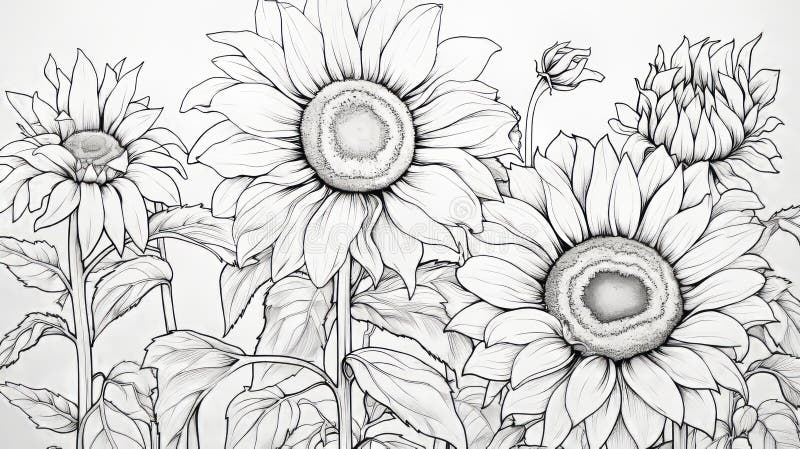 Sunflower field coloring book stock illustrations â sunflower field coloring book stock illustrations vectors clipart