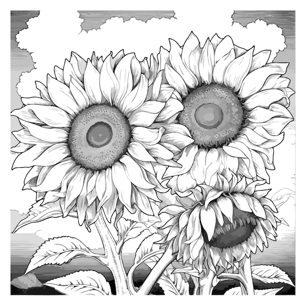 Premium vector coloring book illustration sunflower kawaii coloring page