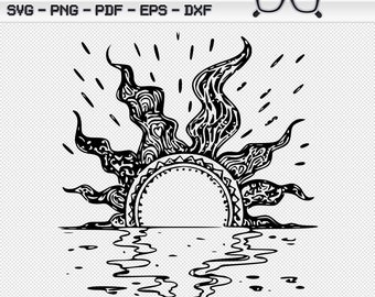 Sunset svg png dxf eps pdf sublimation cricut silhouette adult coloring page